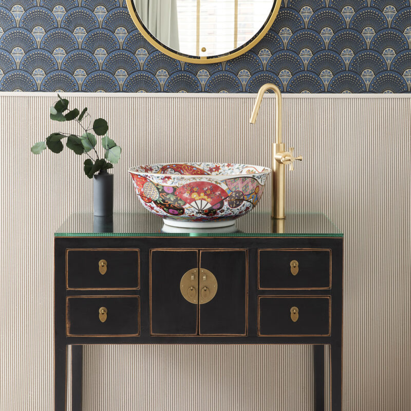 Huxley vanity unit for bathroom and Melody basin in bright bathroom design