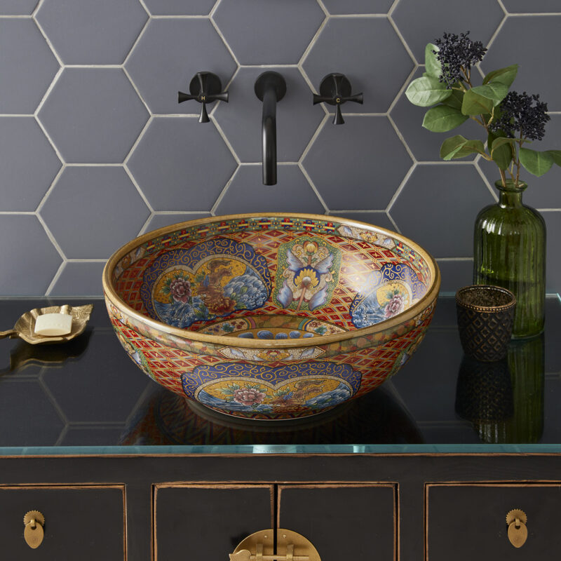 Josephine basin with Theo Tap in black matt and Huxley single vanity unit.