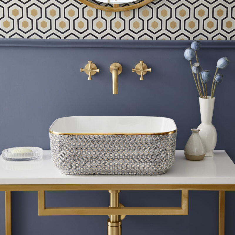 Contemporary luxury bathroom basin with geometric pattern in a modern bathroom