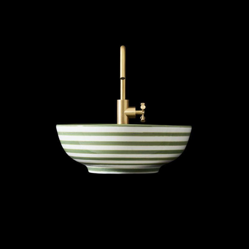 round striped countertop sage green basin made from the finest ceramic porcelain