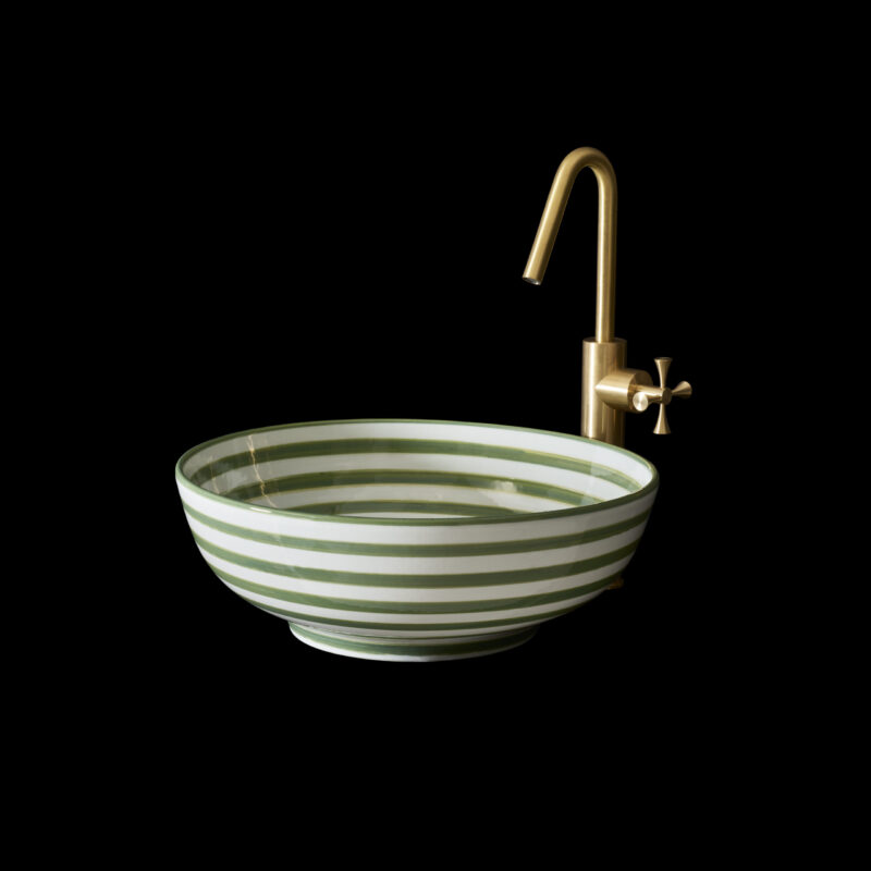 round striped countertop sage green basin made from the finest ceramic porcelain
