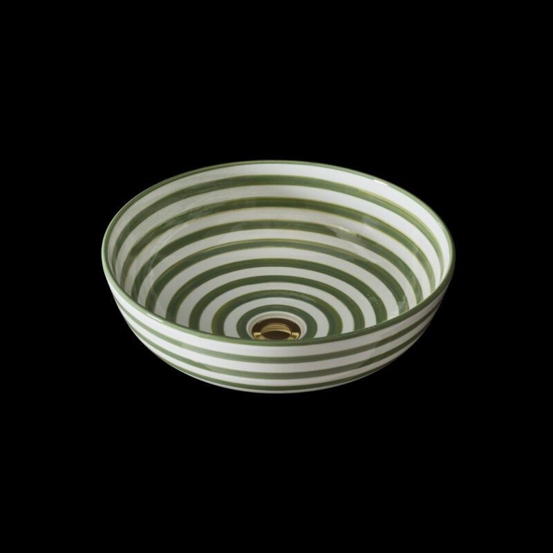 round striped countertop sage green basin made from the finest ceramic porcelain