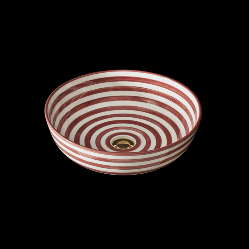 round striped countertop terracotta red basin made from the finest ceramic porcelain