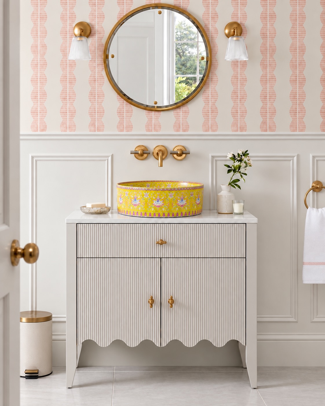 A LITTLE SUNSHINE FOR THE BATHROOM ☀️ Our Marnie Yellow Basin brings colour, pattern and personality...