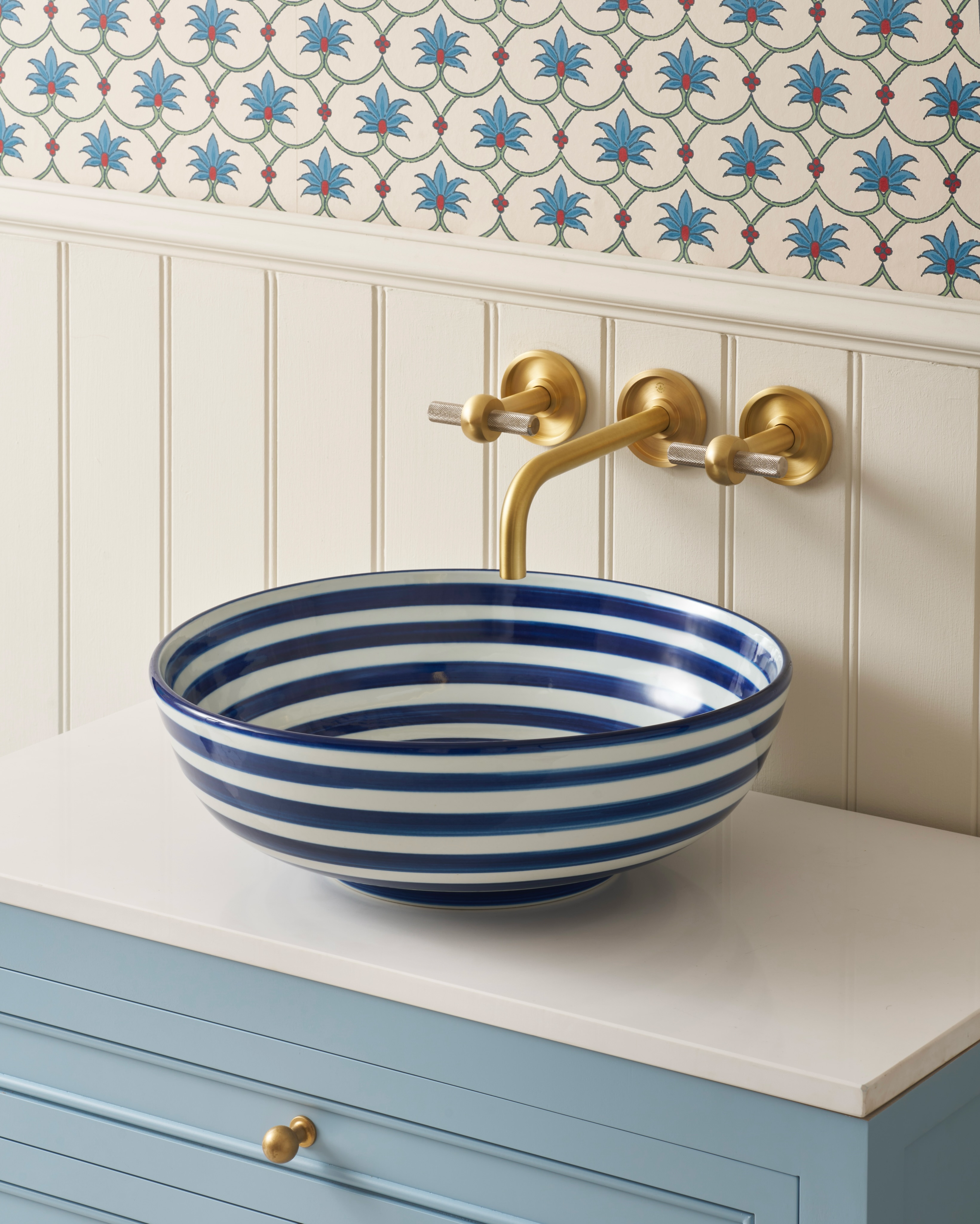 The Margot basin in Harbour Blue brings a fresh, contemporary take on the classic stripe....